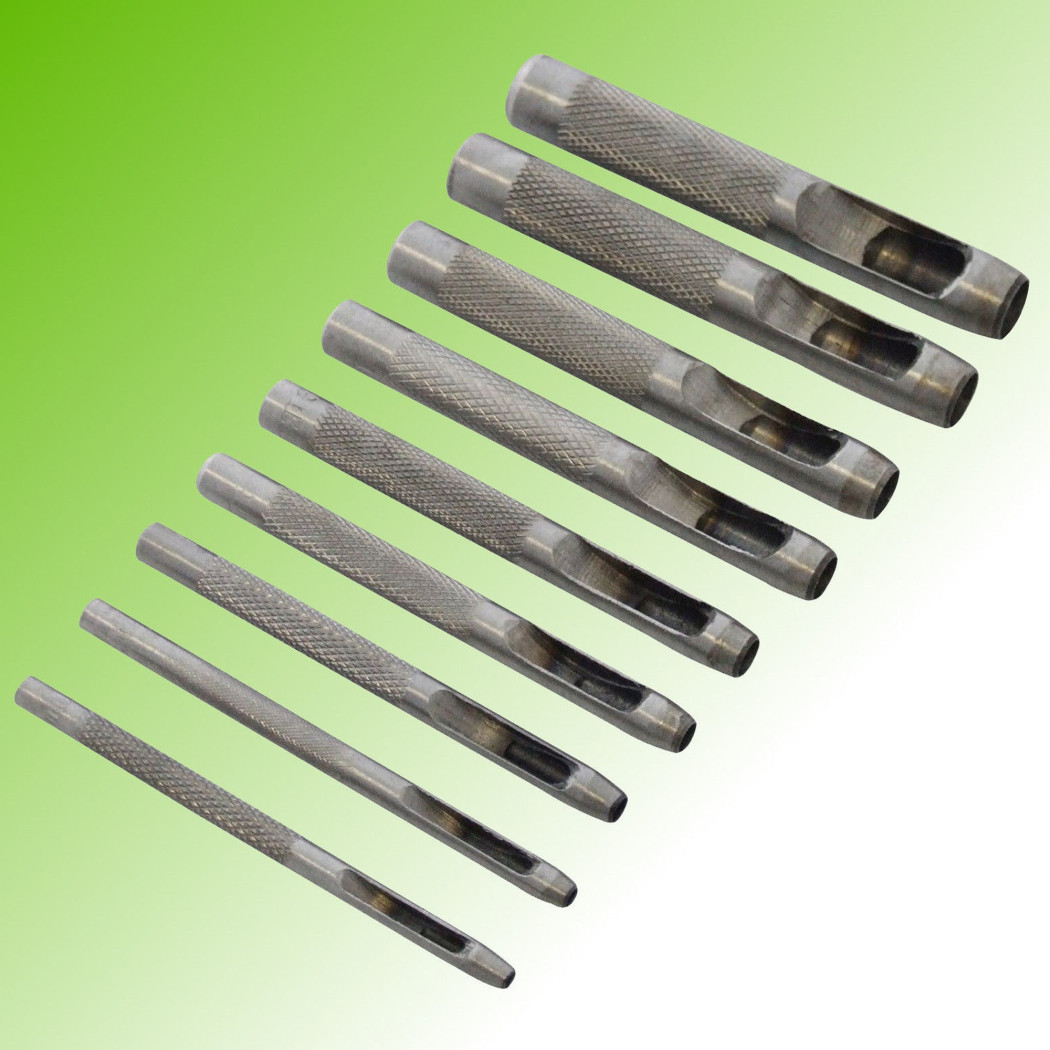 foto del prodotto trade shop fustelle in acciaio set 9 pz per cuoio lamiere stoffa plastica legno punzoni 