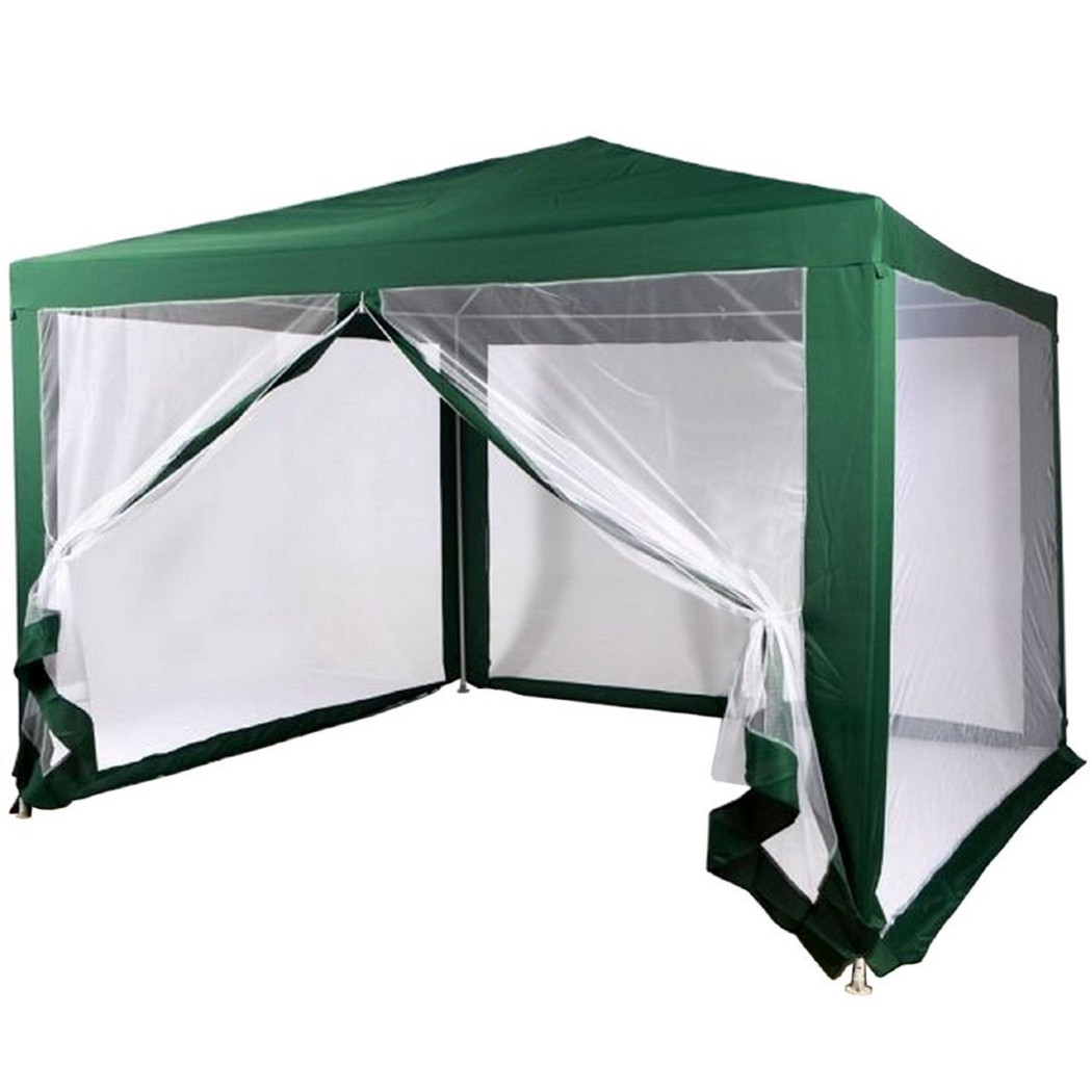 foto del prodotto trade shop gazebo 2,4 x 3 x 2,50 mt tendone giardino telo verde impermeabile con zanzariera 