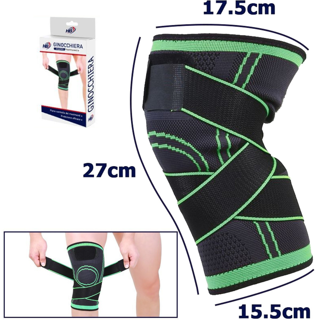 foto del prodotto trade shop ginocchiera fascia elastica anallergica lavabile per traumi fitness sport verde 
