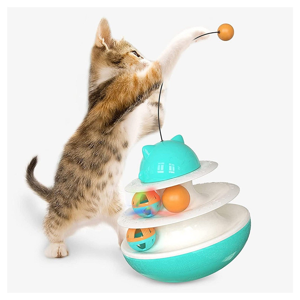 foto del prodotto trade shop giocattolo multifunzionale per gatto palla giradischi doppia traccia bastone 