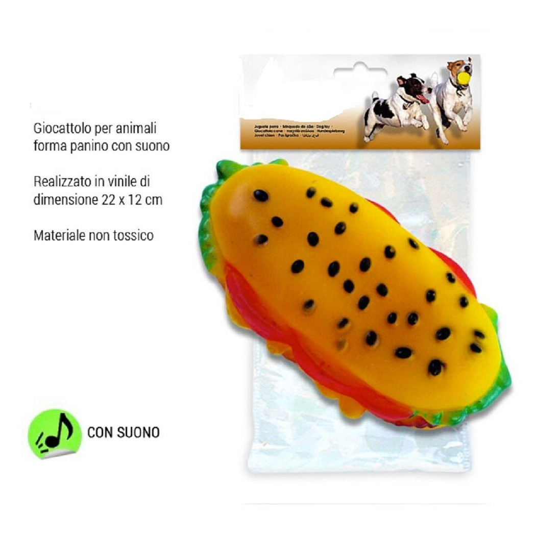 foto del prodotto trade shop giocattolo per cani animali forma panino con suono in vinile 22x12cm vari colori 