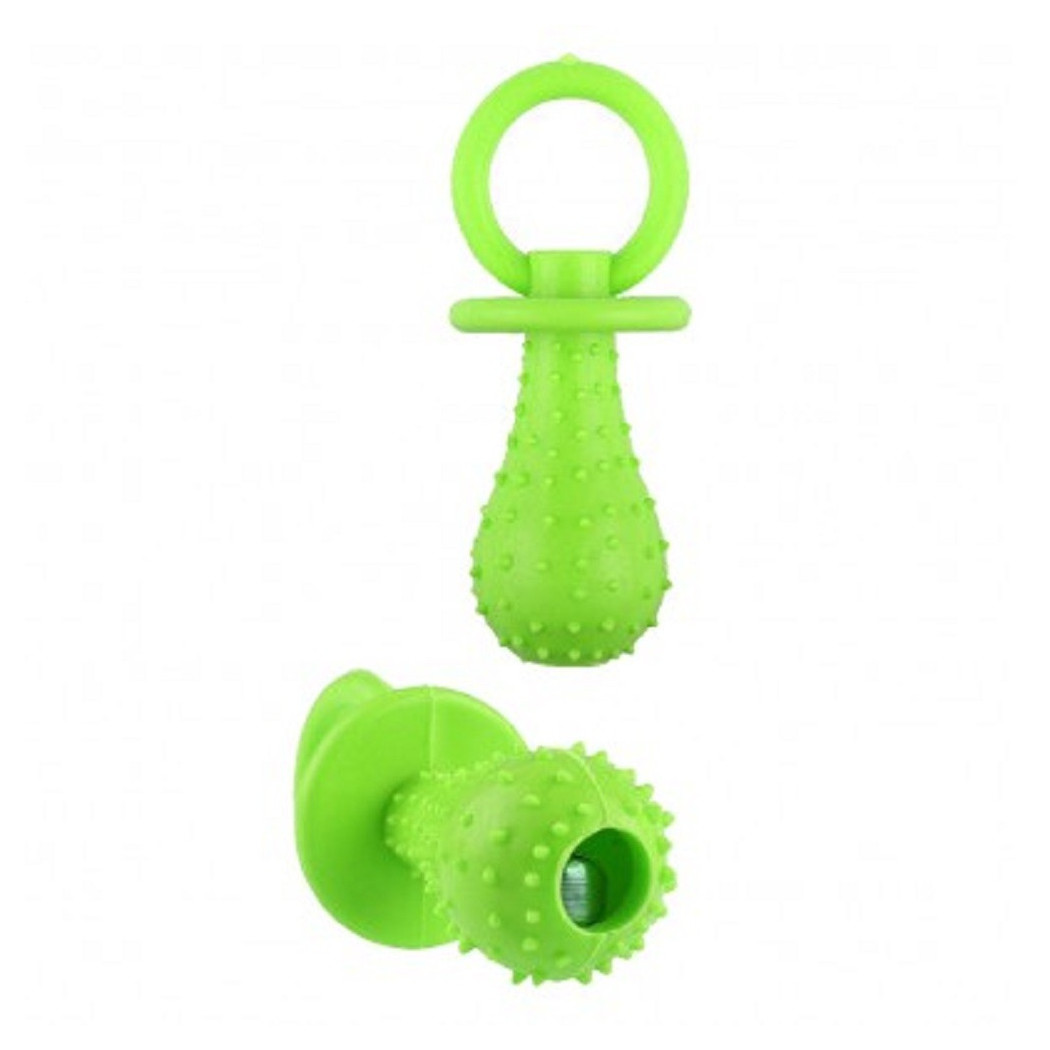 foto del prodotto trade shop gioco riportino per animali ciuccio in gomma sonoro 14 cm morbido per cani gatti verde