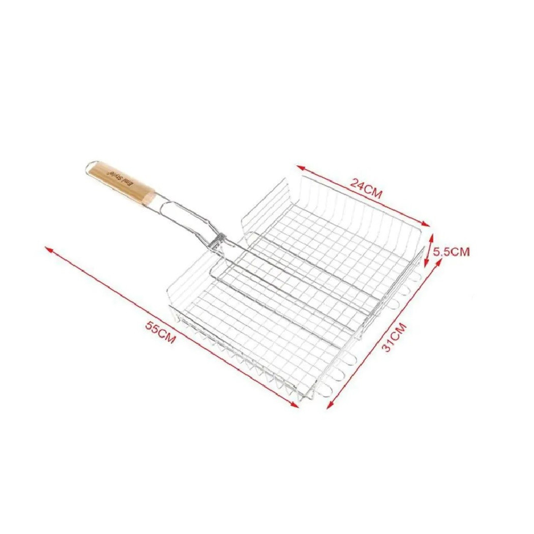 foto del prodotto trade shop graticola a rete per grigliate 55x31x24xh5.5cm manico griglia barbecue 2406341 