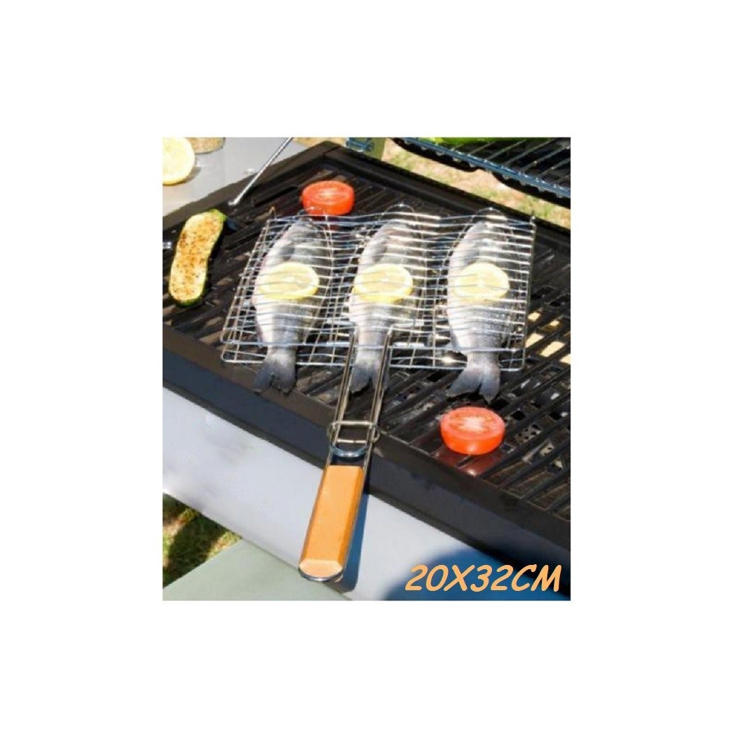 foto del prodotto trade shop griglia barbecue doppia 20x32cm grill antiaderente brace camino per pesce carne 