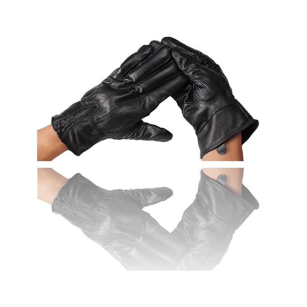 foto del prodotto trade shop guanti pelle nero uomo guanto universali gloves invernale fodera pile 