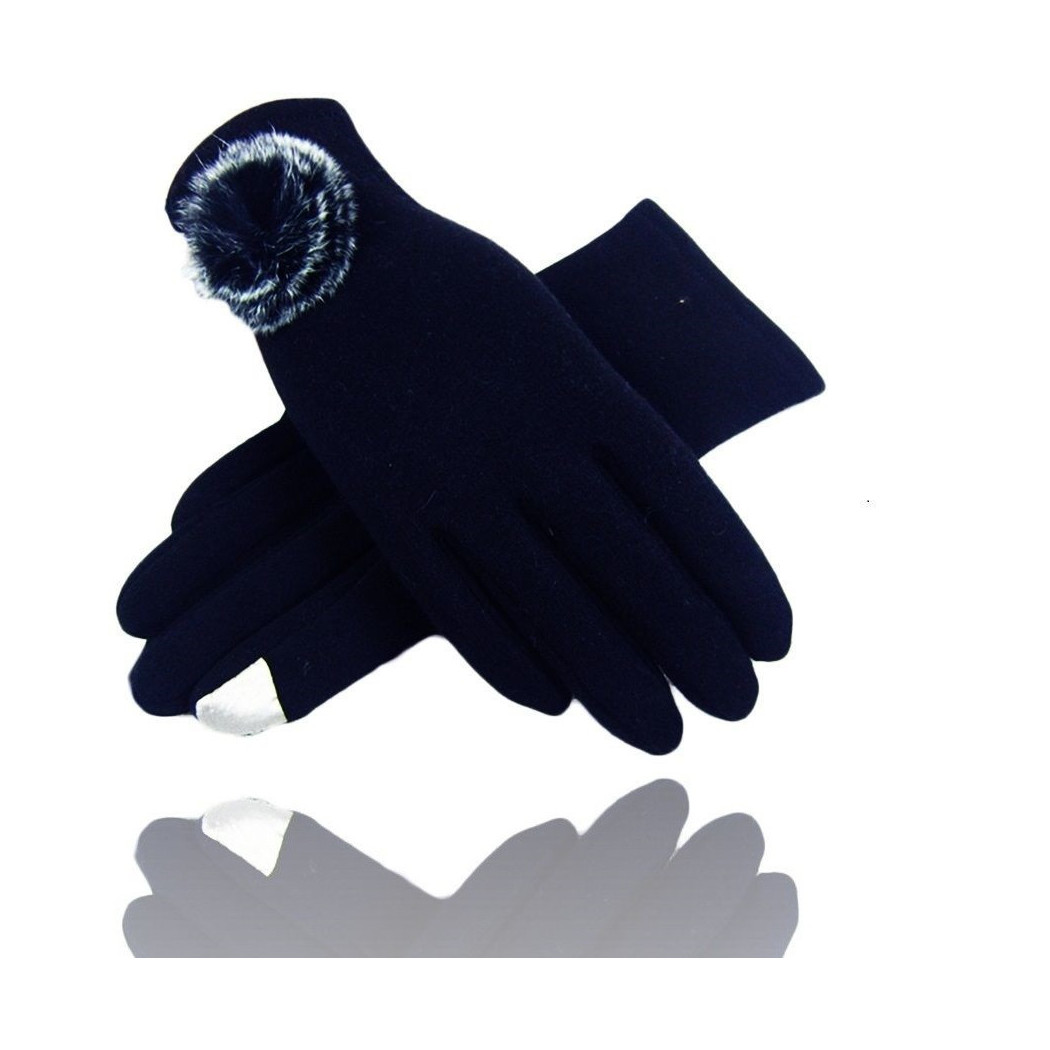 foto del prodotto trade shop guanti tessuto blu cotone pon pon guanto taglia 8 gloves fodera pile 