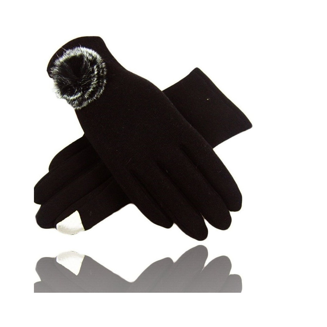 foto del prodotto trade shop guanti tessuto marrone cotone pon pon guanto taglia 8 gloves fodera pile 