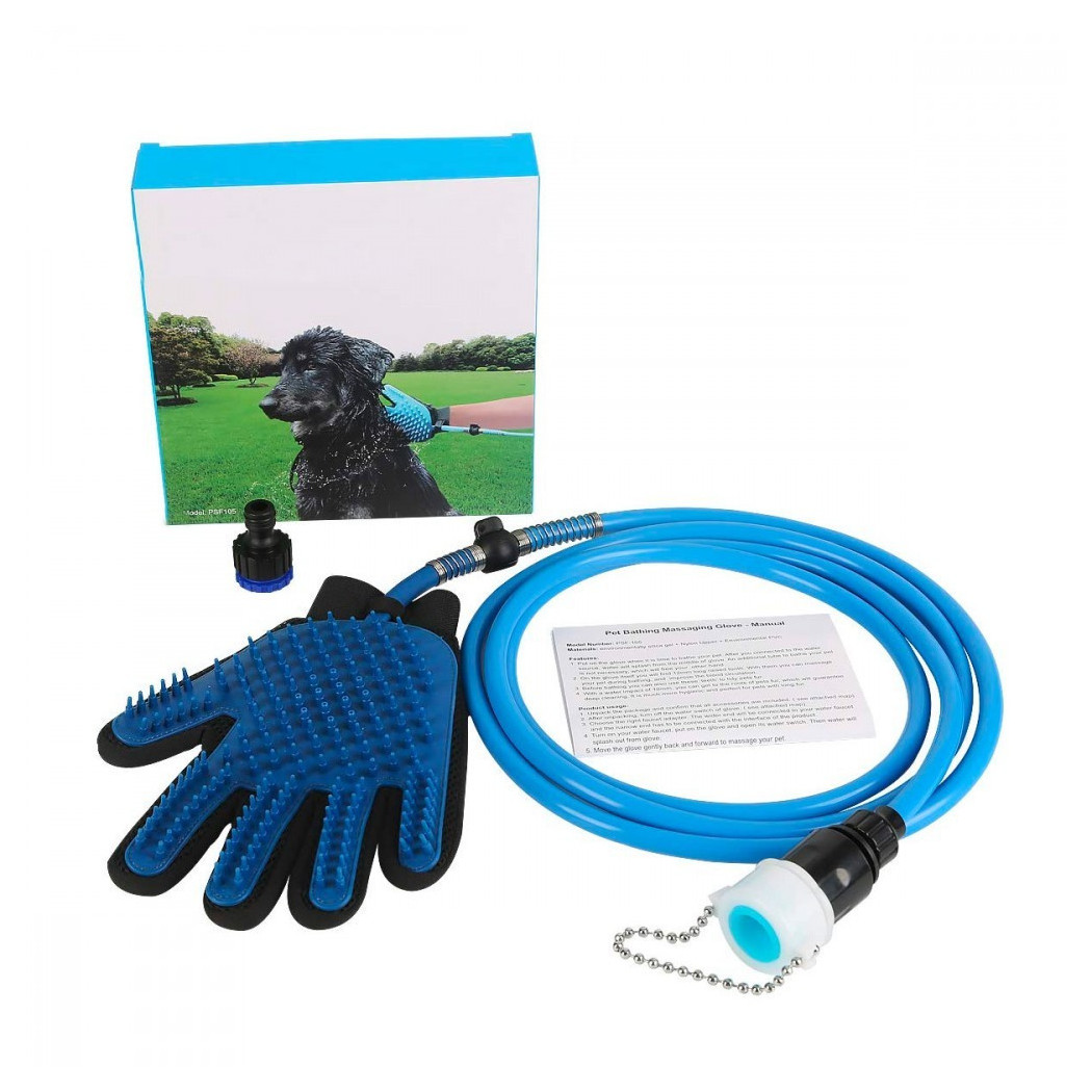 foto del prodotto trade shop guanto massaggiante doccia cl 018 per animali tubo integrato aggancio universale 