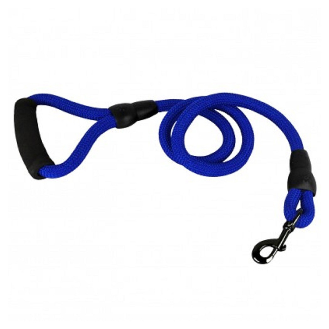 foto del prodotto trade shop guinzaglio a corda nylon cani cane taglia media 120 cm con moschettone nero blu