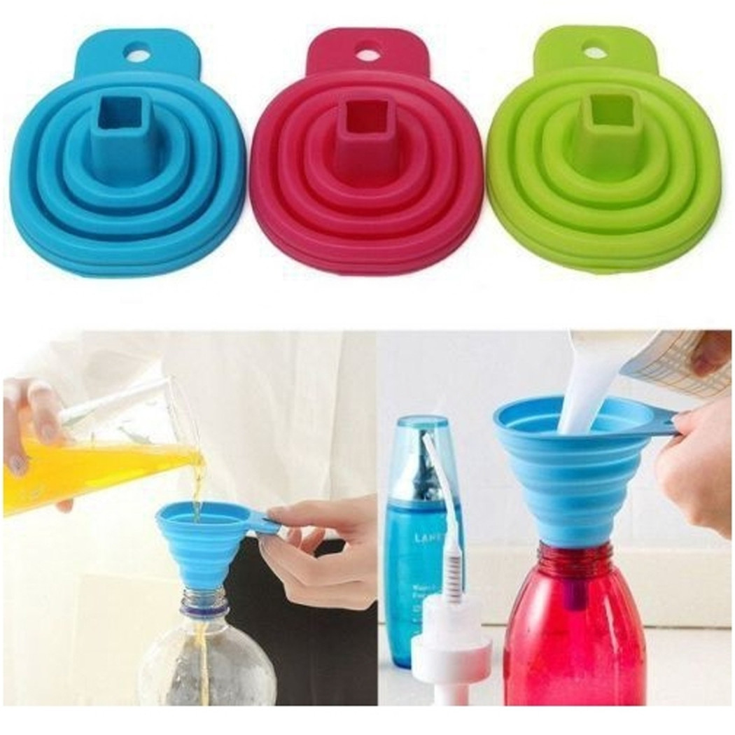foto del prodotto trade shop imbuto pieghevole salvaspazio in silicone flessibile da travaso cucina colorato 