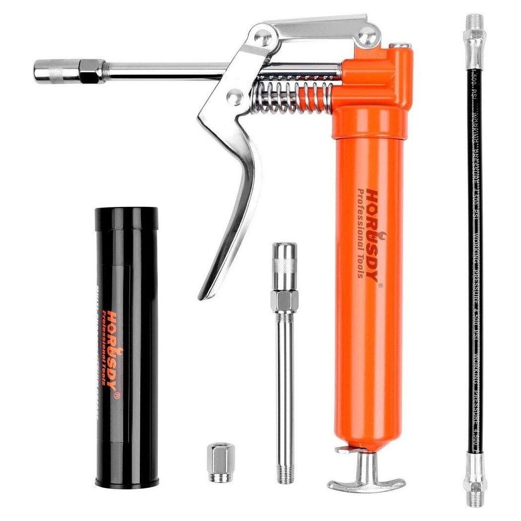 foto del prodotto trade shop ingrassatore manuale a siringa grasso pistola ingrassaggio con 4 accessori 97353 