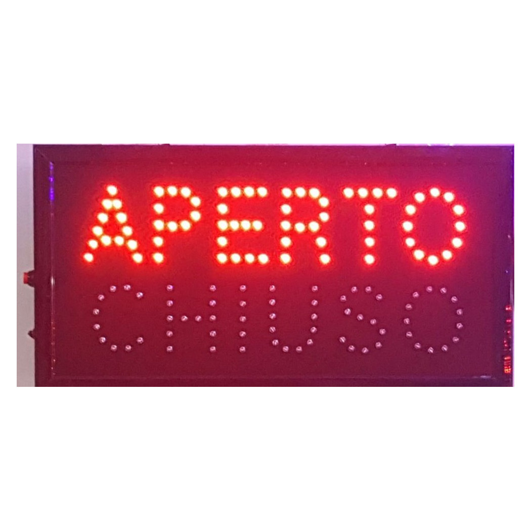 foto del prodotto trade shop insegna a led luminosa dinamica con tasto selettore aperto o chiuso 50x25 cm 