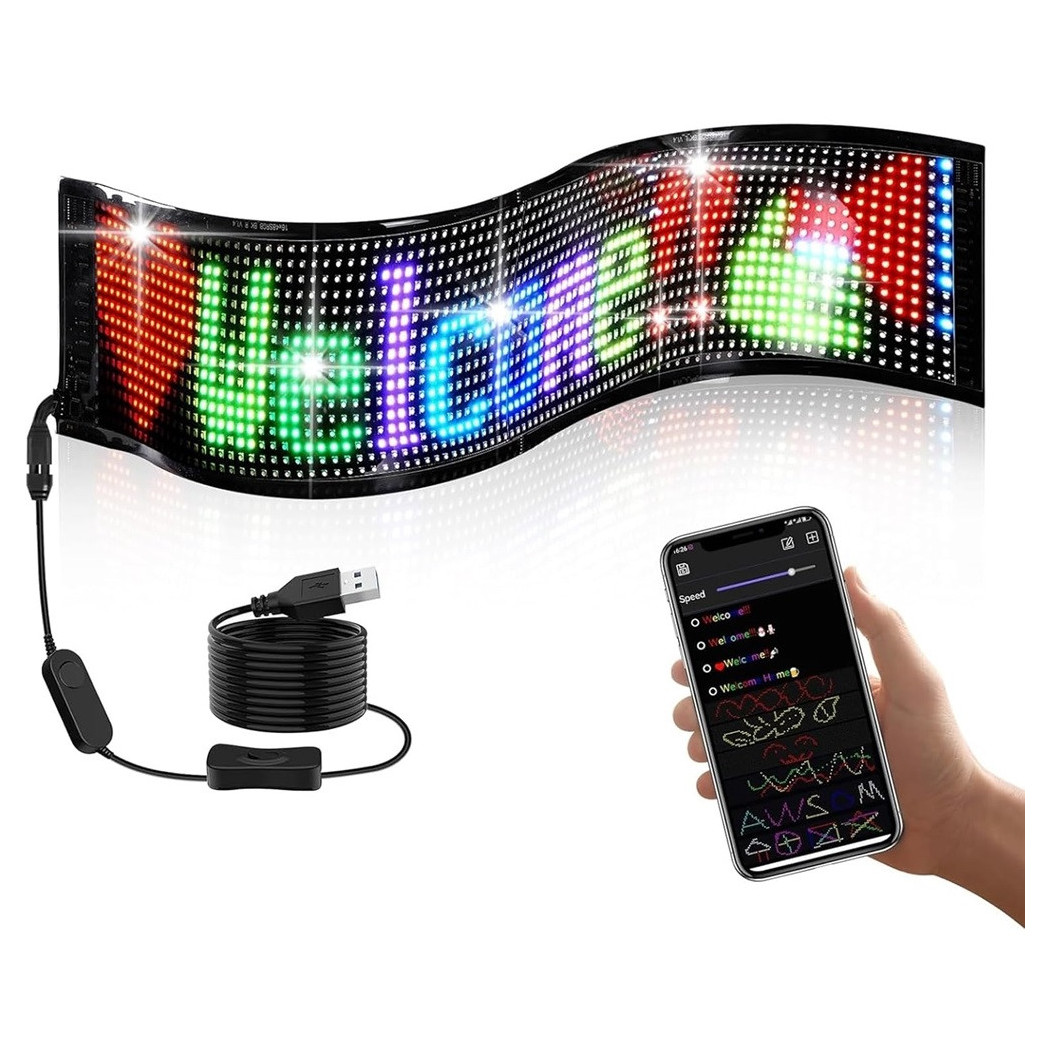 foto del prodotto trade shop - insegna a led programmabile controllo app bluetooth a scorrimento usb pieghevole auto -