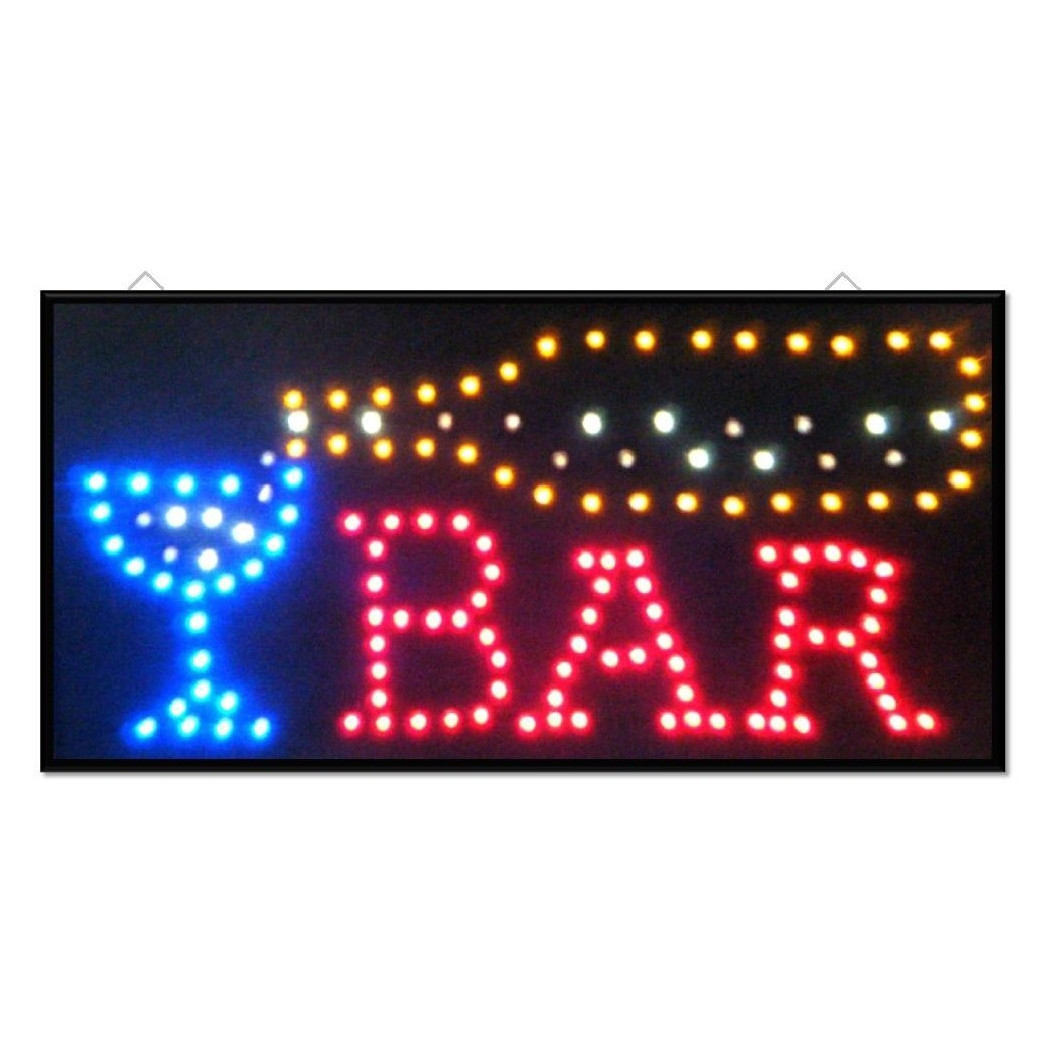 foto del prodotto trade shop insegna luminosa a led con scritta bar con ganci 50x25 cm 220v 