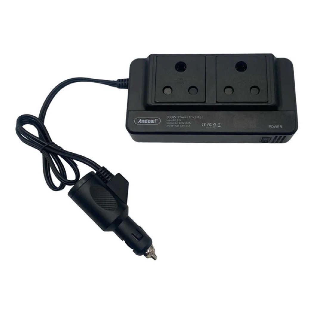 foto del prodotto trade shop inverter di alimentazione auto 300w con 2 porte usb per caricabatterie q cc8200 