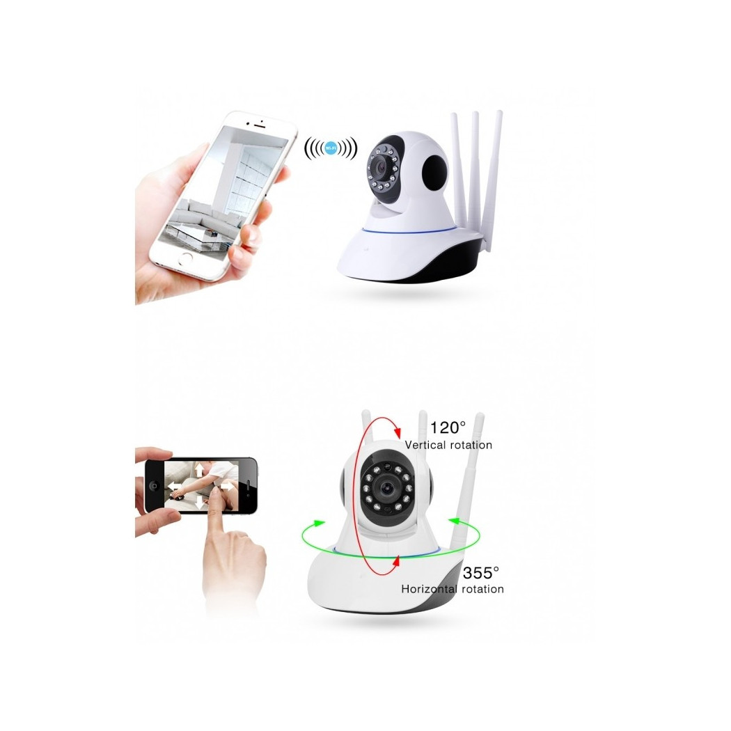foto del prodotto trade shop ip camera telecamera risoluzione 1080p hd 3 antenne p3p rotazione wifi web audio 