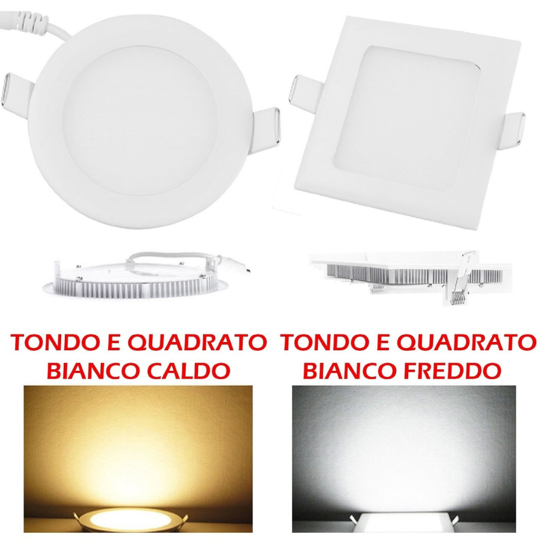 foto del prodotto trade shop kit 10 plafoniere faretti led tondo o quadrato da incasso con alette 6w bianco caldo tondo 