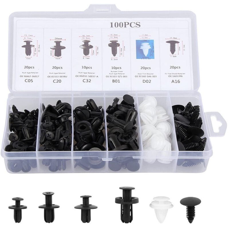 foto del prodotto trade shop kit 100pz rivetti in plastica clip viti per interni auto pannello paraurti porta 