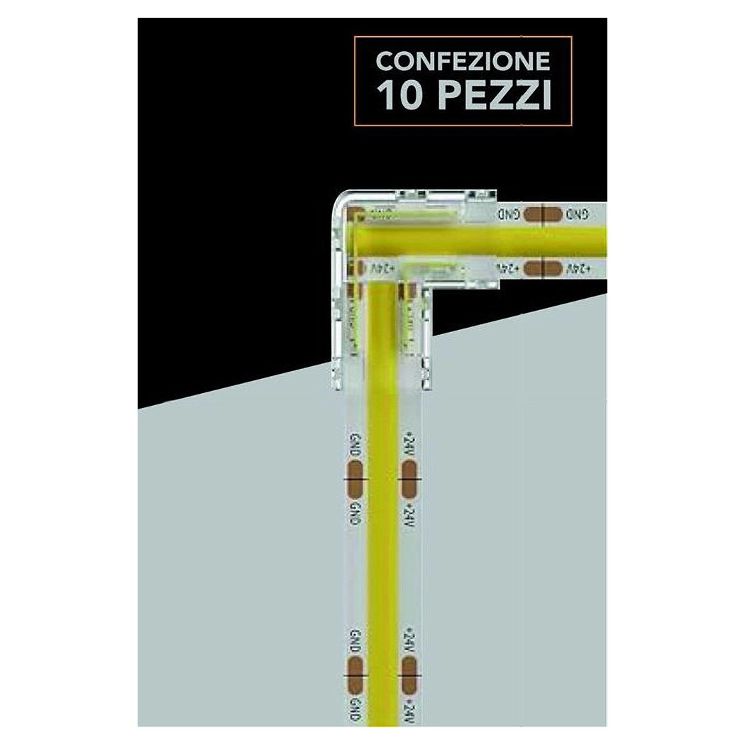 foto del prodotto trade shop kit 10pz connettore trasparente angolare per strip led monocolore 2pin 10mm cn10 l 