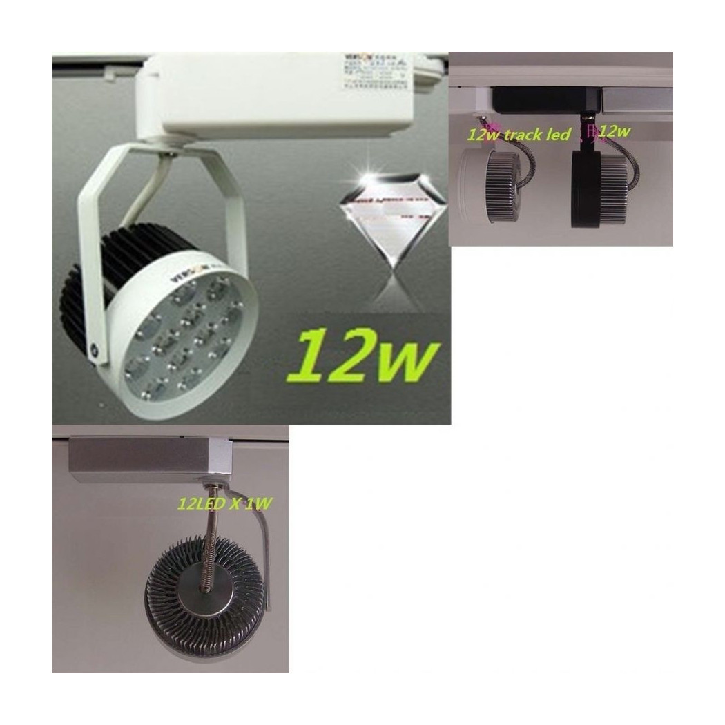 foto del prodotto trade shop - kit 2 pezzi mini faretto 12 led 12 w con staffa binario asta faretto luce fredda -