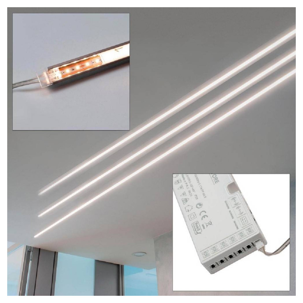foto del prodotto trade shop kit 3pz barra led 36w profilo alluminio alimentatore 12v luce 4000k sotto pensile 