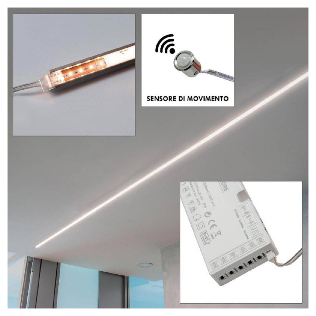 foto del prodotto trade shop - kit 3pz barra led 36w profilo alluminio alimentatore luce 4000k sensore movimento -