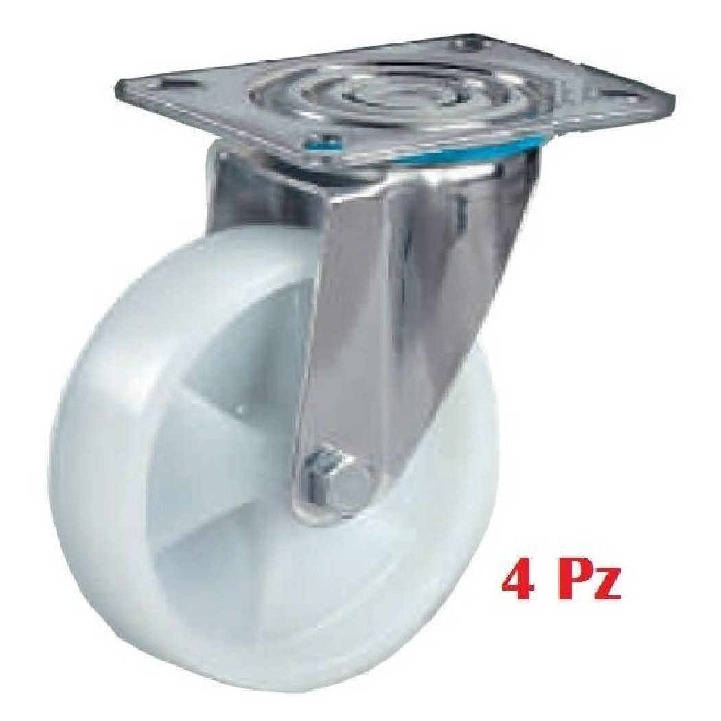 foto del prodotto trade shop kit 4 ruote nylon rotelle ruota rotella per carrello carrelli staffa girevole 
