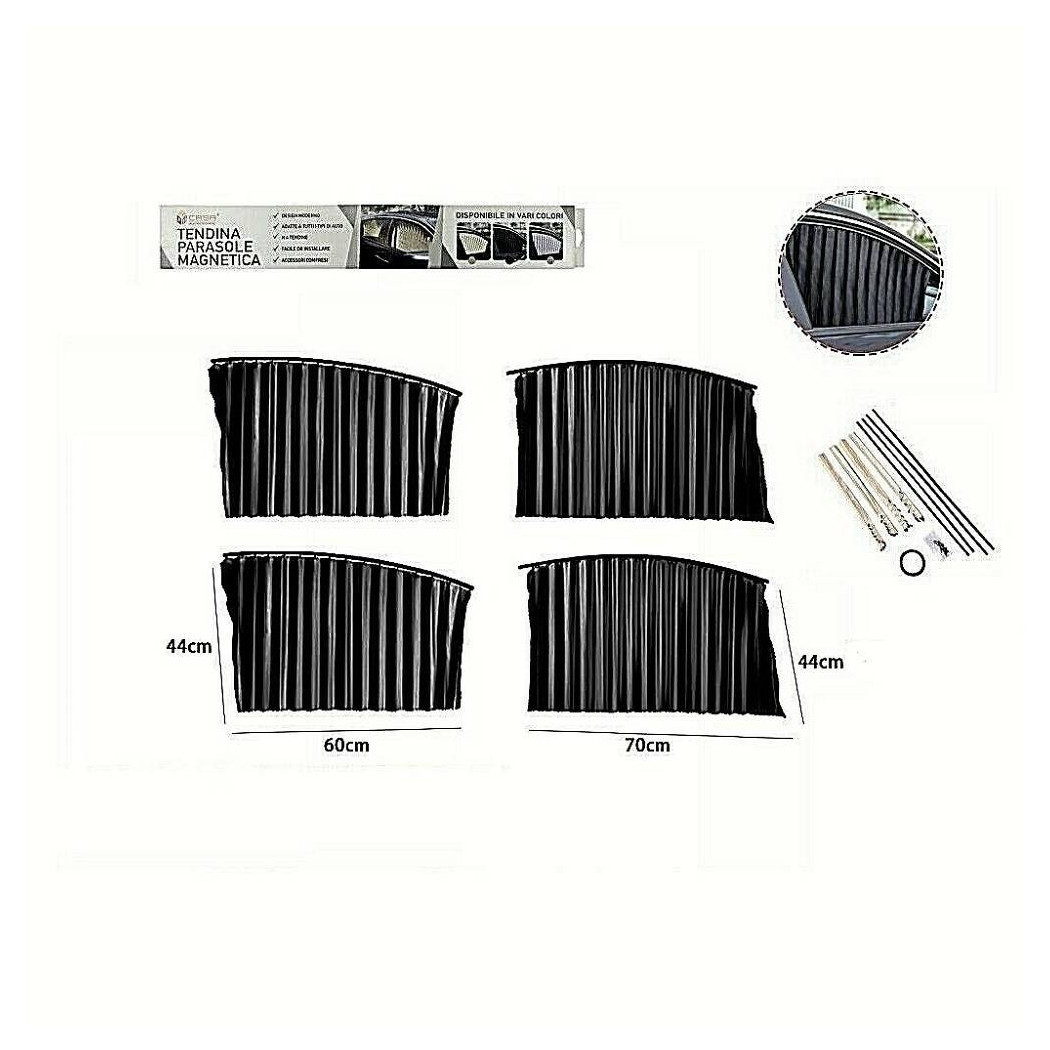 foto del prodotto trade shop kit 4pz tenda tendina parasole proteggi sole raggi uv magnetica auto nera 70168 