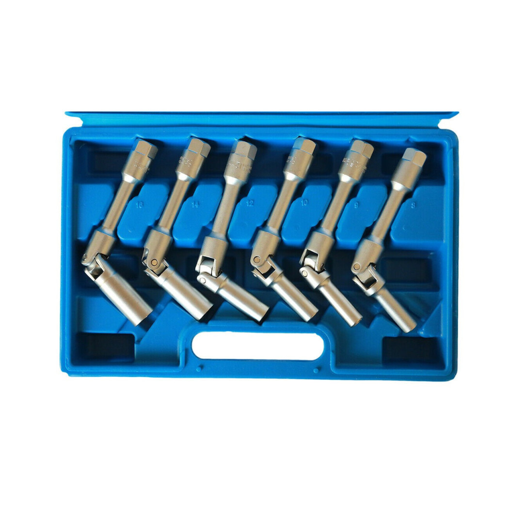 foto del prodotto trade shop kit 6 chiavi bussola snodate per candelette auto diesel da 8 a 16 mm 3 8 160mm 