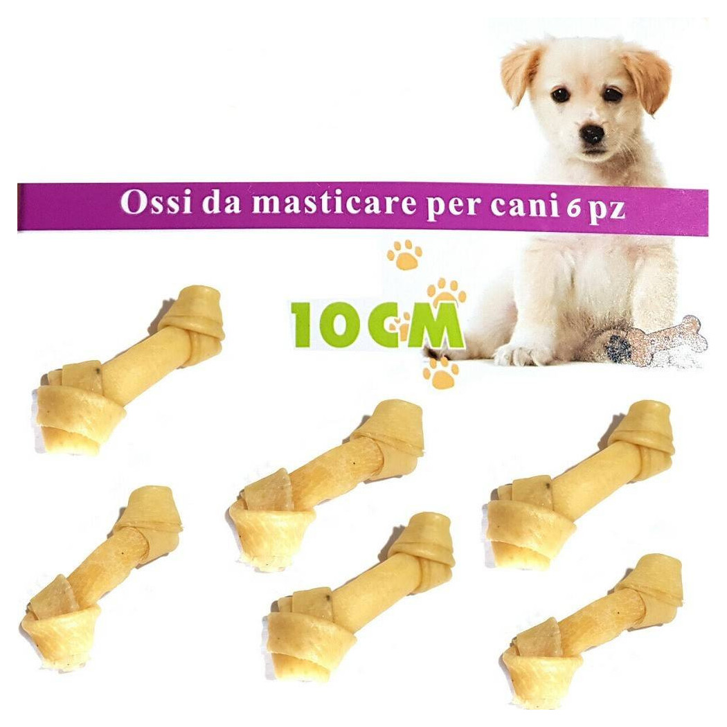 foto del prodotto trade shop kit 6 ossa cane da masticare pelle bovino osso cani 10cm snack annodato igiene 