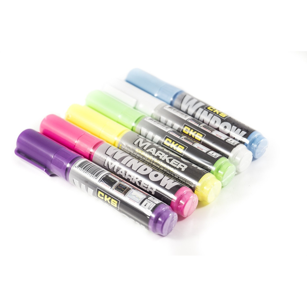 foto del prodotto trade shop kit 6 pennarelli per lavagna luminosa a led ri scrivibile fluorescenti fluo 
