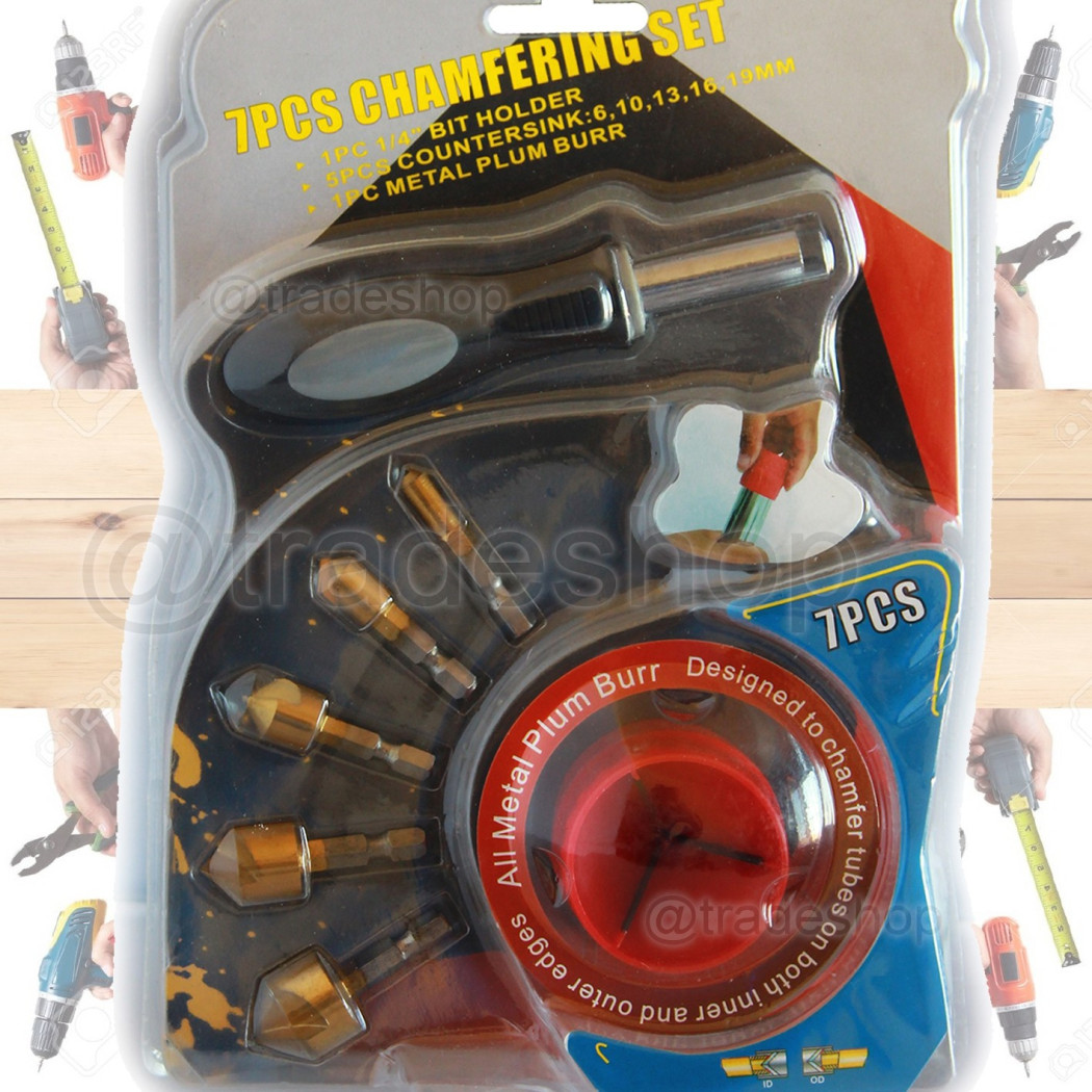foto del prodotto trade shop kit 7 pz punte frese allargafori manuale con cacciavite svasatrice allarga tubi 