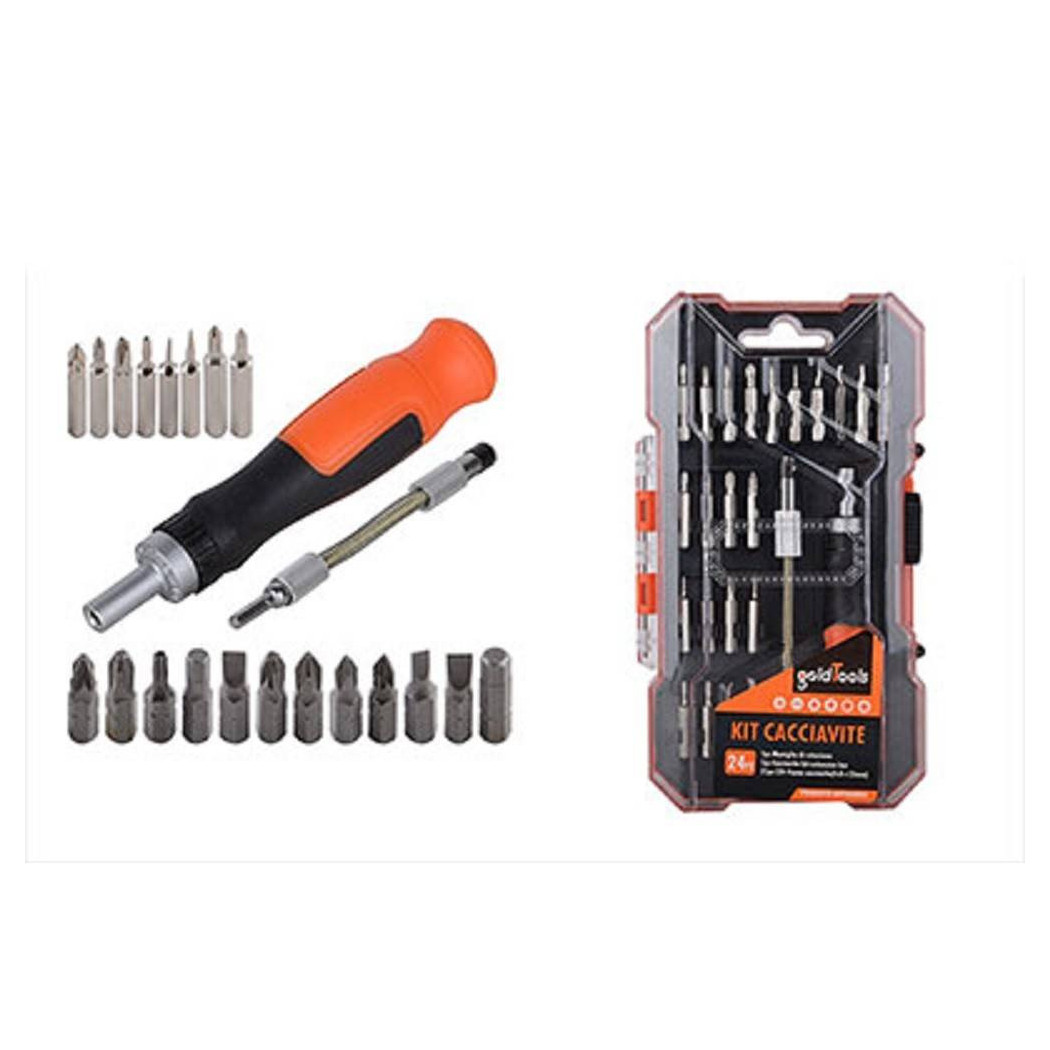 foto del prodotto trade shop kit cacciavite a cricchetto con flessibile 24pz inserti intercambiabili magnetico 