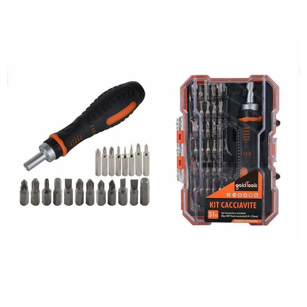 foto del prodotto trade shop kit cacciavite cricchetto multiuso 31 pz con punte phillips croce torx magnetico 