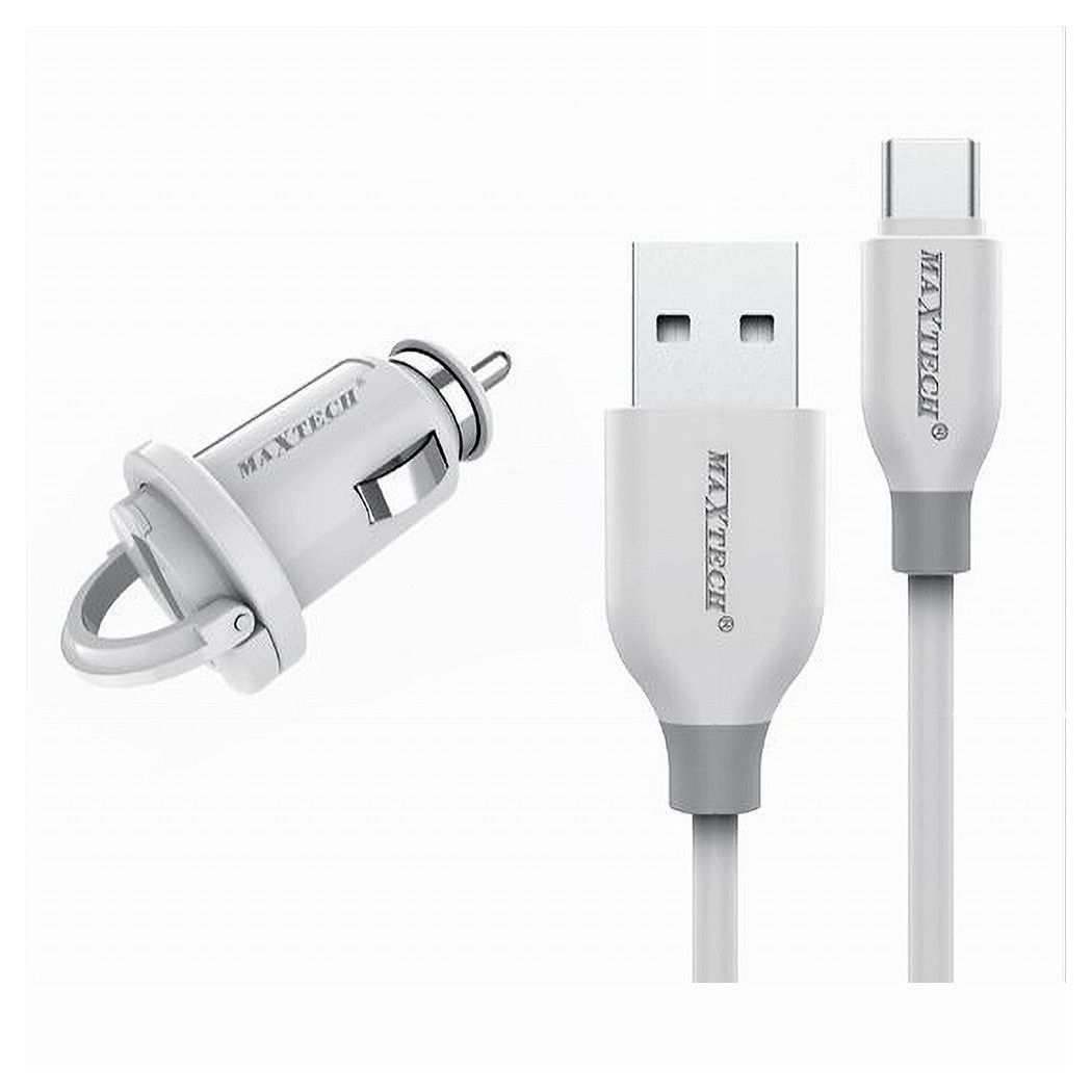 foto del prodotto trade shop kit caricabatteria auto 5v 2.1a cavo type c usb 1mt ricarica 10w maxtech ma tc02 