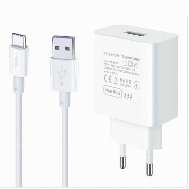 foto del prodotto trade shop kit caricabatteria usb caricatore cavo type c 40w supercharge smartphone ca s045 