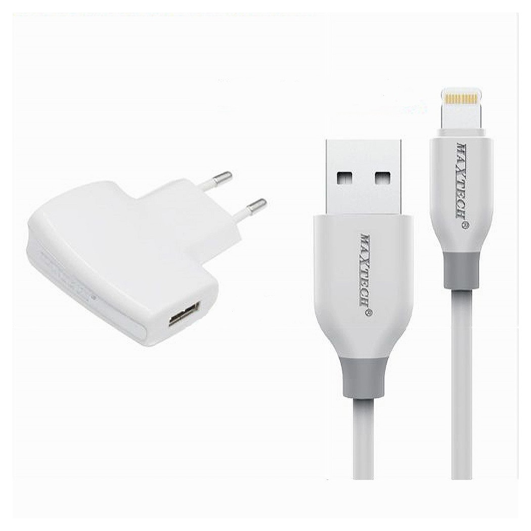 foto del prodotto trade shop kit caricabatterie cavo usb connettore lightning 10w 2.1a 1mt maxtech ca s035 