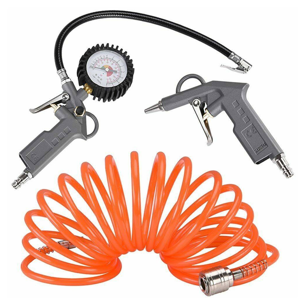 foto del prodotto trade shop kit compressore doppia pistola soffiaggio aria compressa tubo 5mt manometro 3pz 