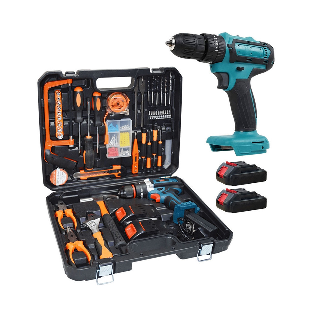 foto del prodotto trade shop kit da 100 pezzi completo di attrezzi con trapano avvitatore a batteria valigietta 