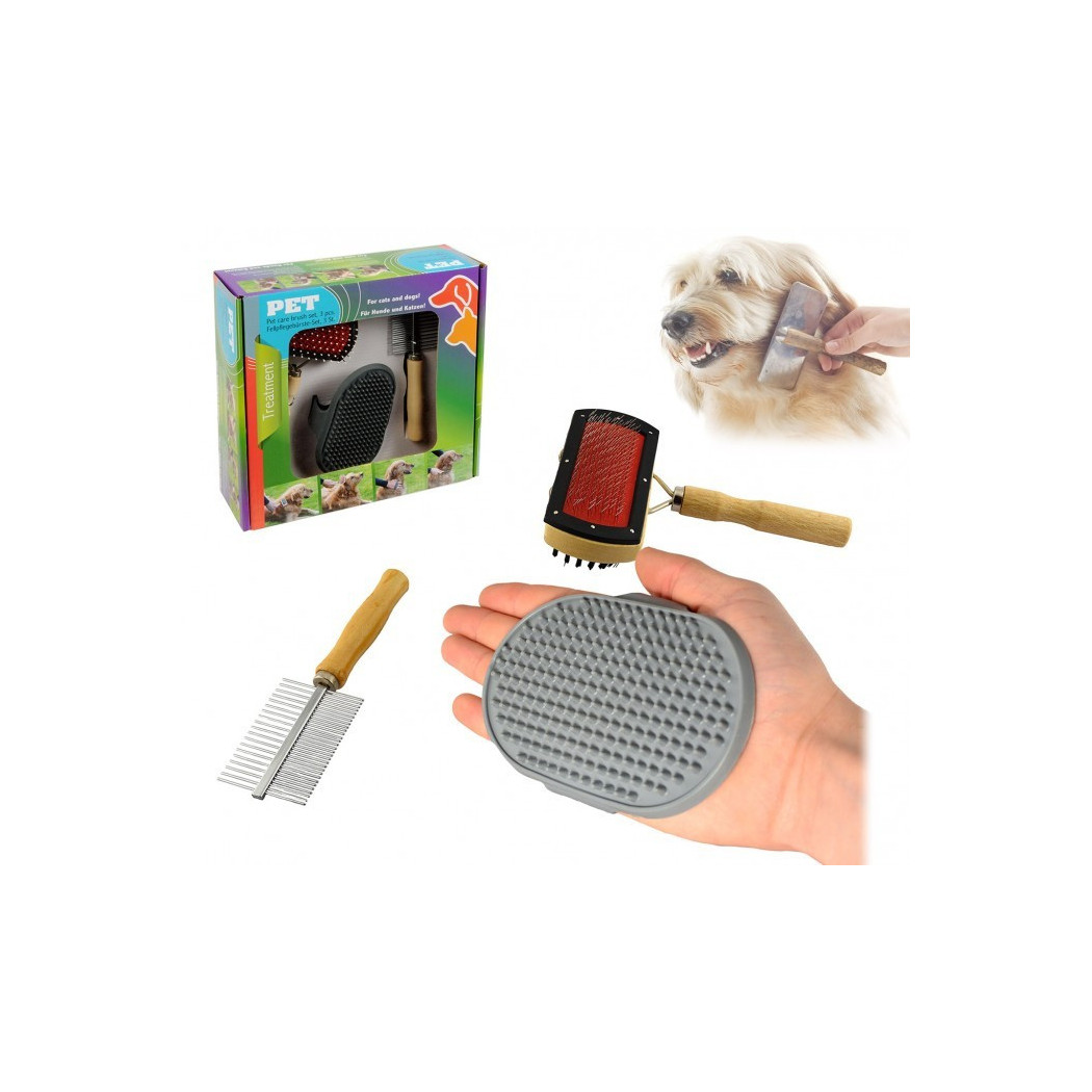 foto del prodotto trade shop kit delle coccole 3 pz di spazzole per la pulizia e la cura del cane 