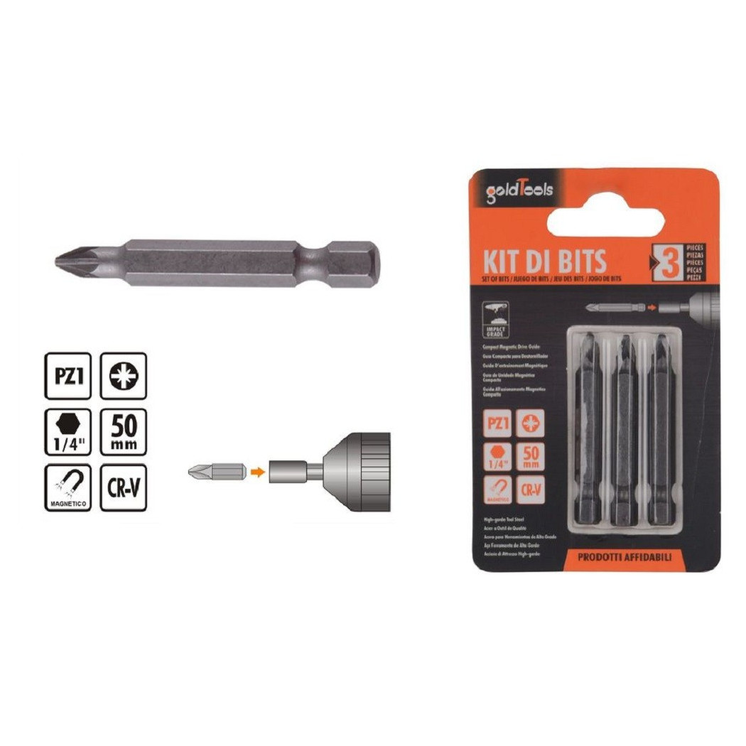 foto del prodotto trade shop - kit di bits 3 pz bit inserti per avvitatore 50mm gambo 1 4 magnetico cr-v 91935 -