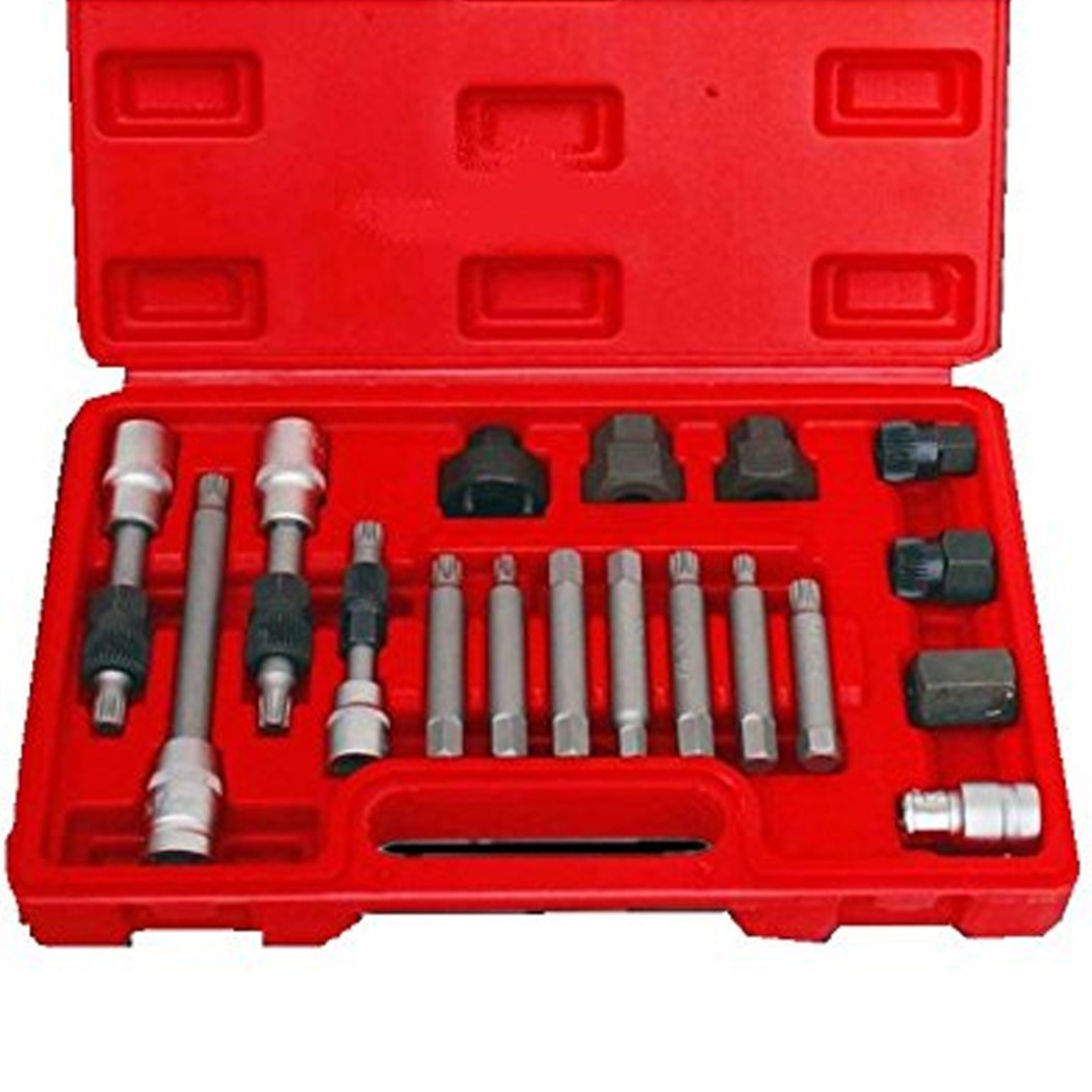 foto del prodotto trade shop kit di chiavi per smontaggio puleggia e alternatore motore auto 18 pezzi valigia 