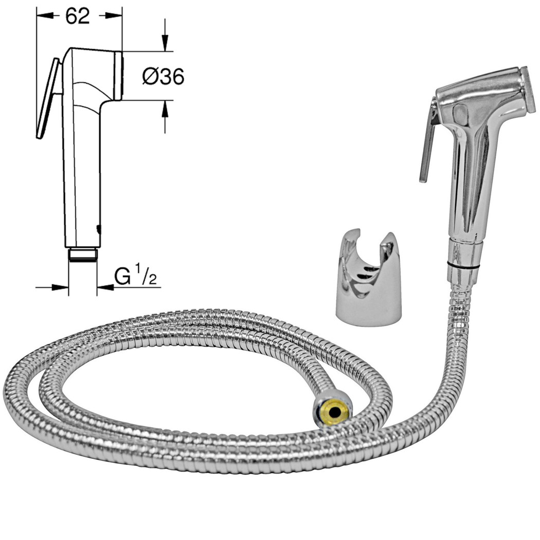 foto del prodotto trade shop kit idroscopino a pulsante laccio 1.2mt attacco parete doccetta 52122 bidet 