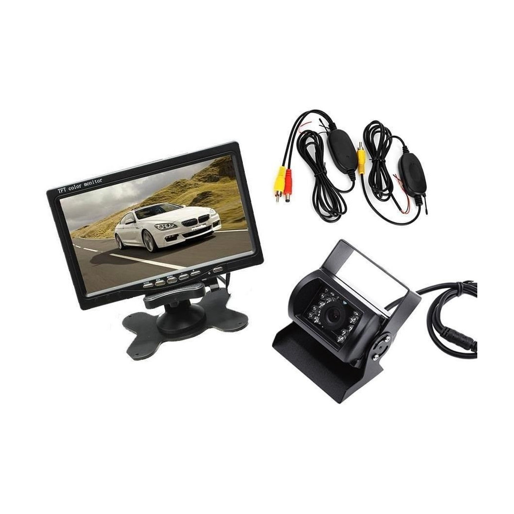 foto del prodotto trade shop - kit monitor lcd 7 telecamera retromarcia wireless wifi per camper auto rimorchi -