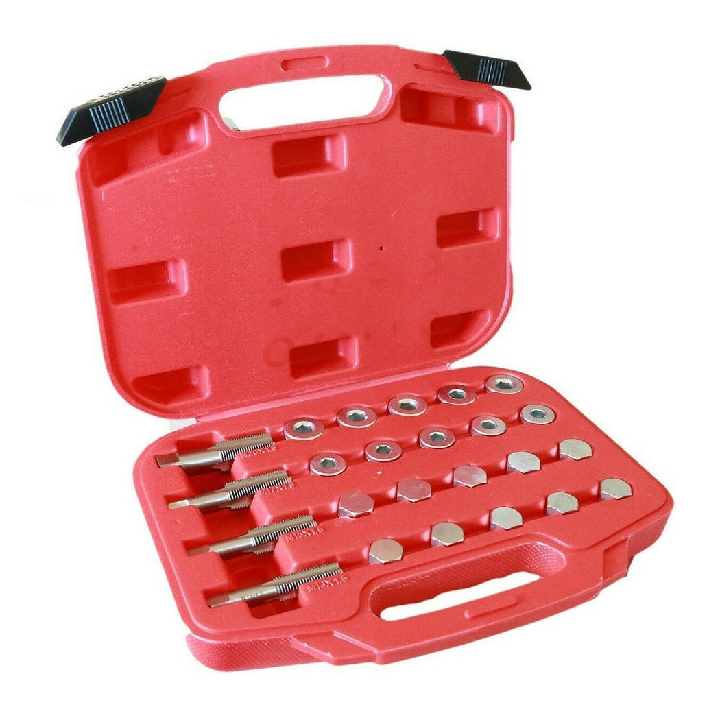 foto del prodotto trade shop kit riparazione filettatura tappo coppa olio auto con tappi e rondelle 64 pz 