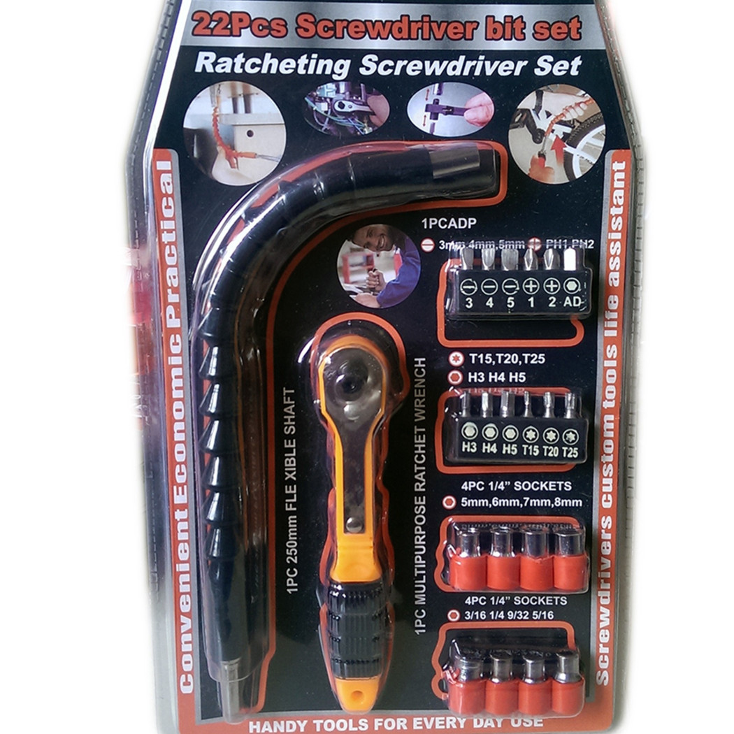 foto del prodotto trade shop kit set 22 pz torx cacciaviti punte inserti bussole cricchetto e flessibile 