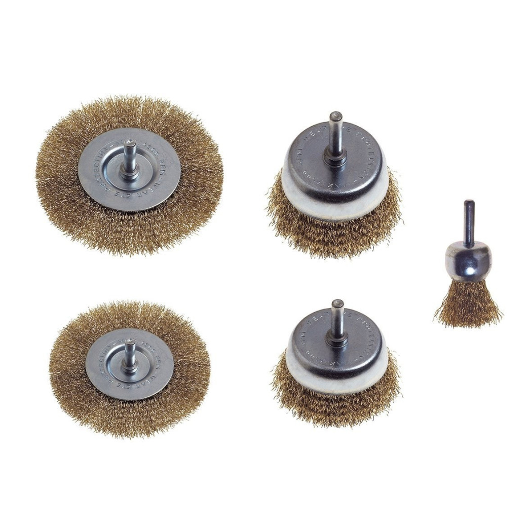 foto del prodotto trade shop kit set 5 pezzi spazzole in acciaio per trapano rimozione ruggine sverniciatura 