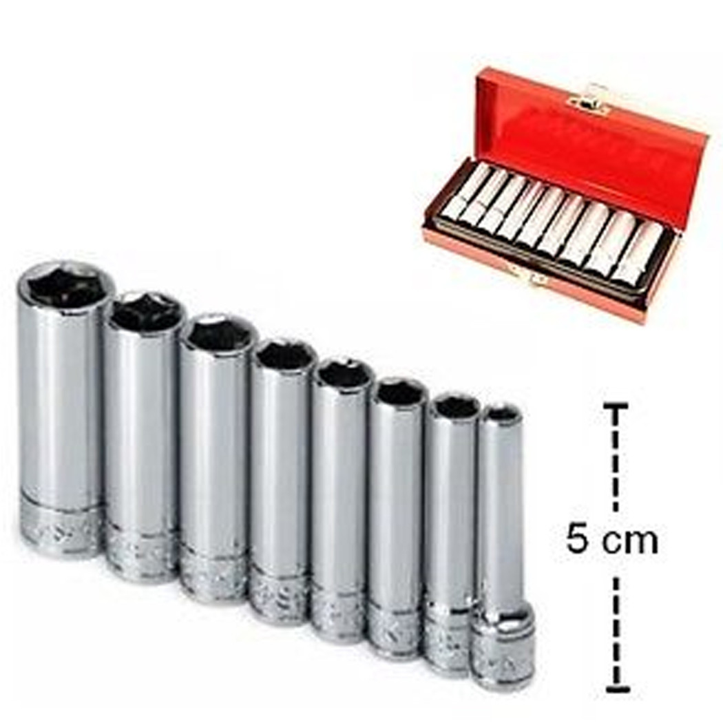 foto del prodotto trade shop kit set 9 pz chiavi bussola lunghe da 1 4 quot per candelette 5 13mm chrome vanadium 