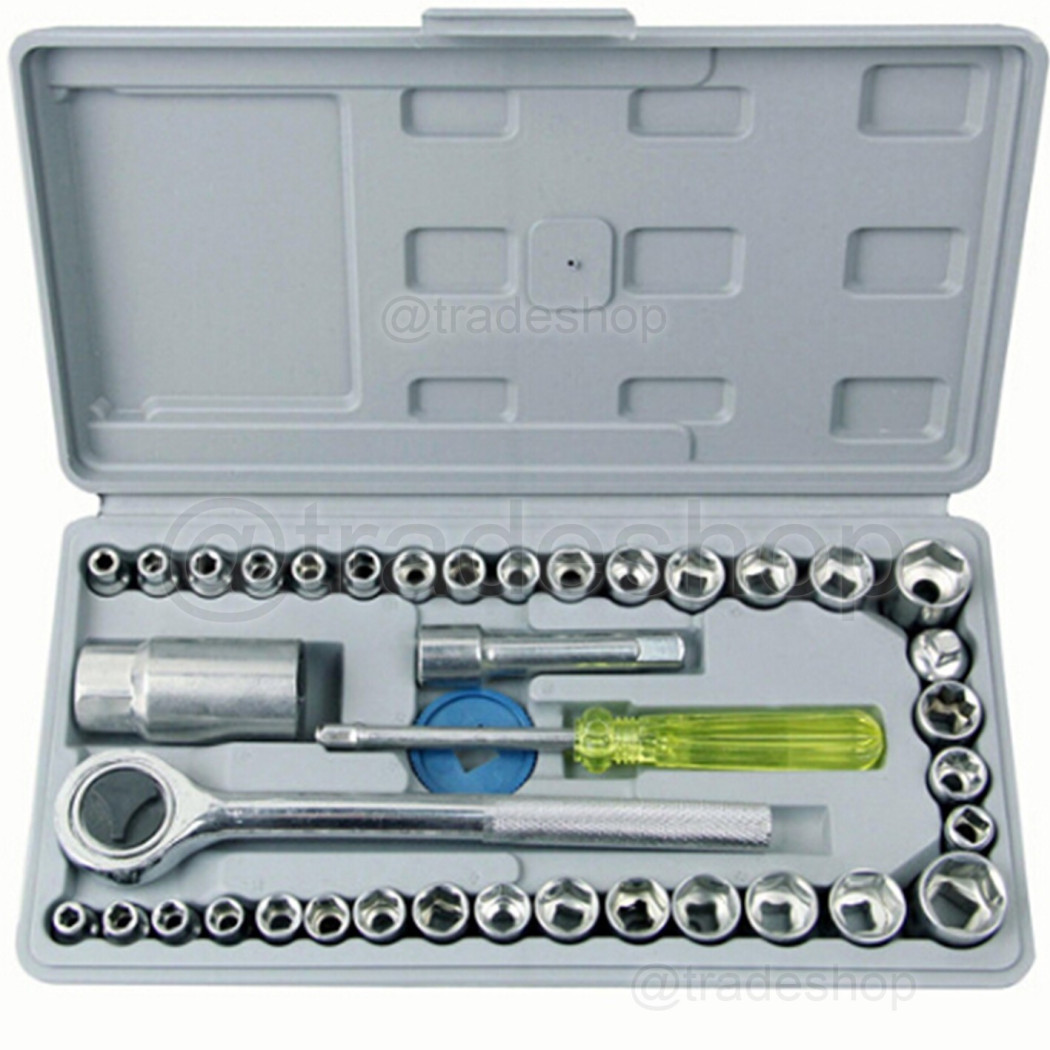 foto del prodotto trade shop kit set chiavi a bussola con cricchetto 40 pezzi giravite valigetta in plastica 