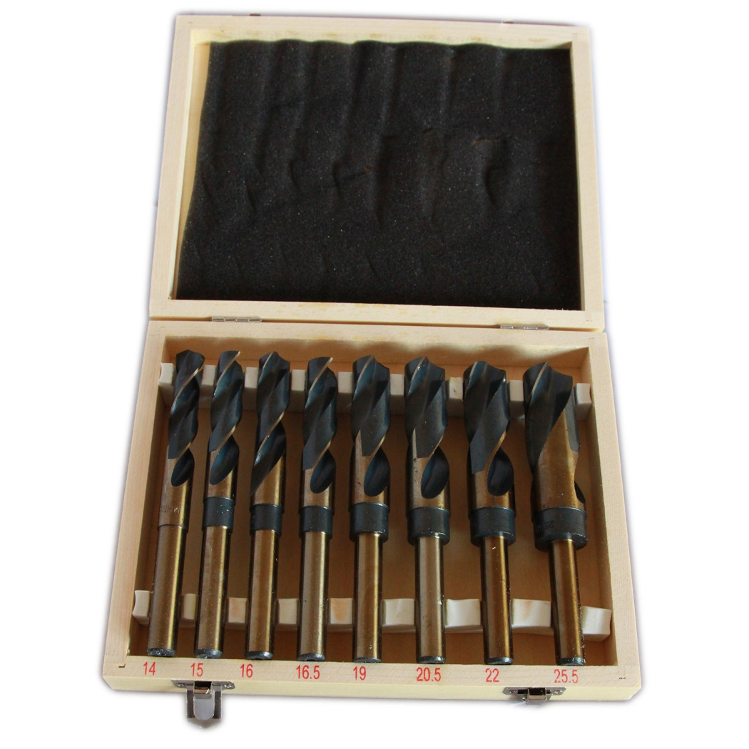 foto del prodotto trade shop kit set da 8 punte per trapano per forare ferro frese fresa cofanetto in legno 